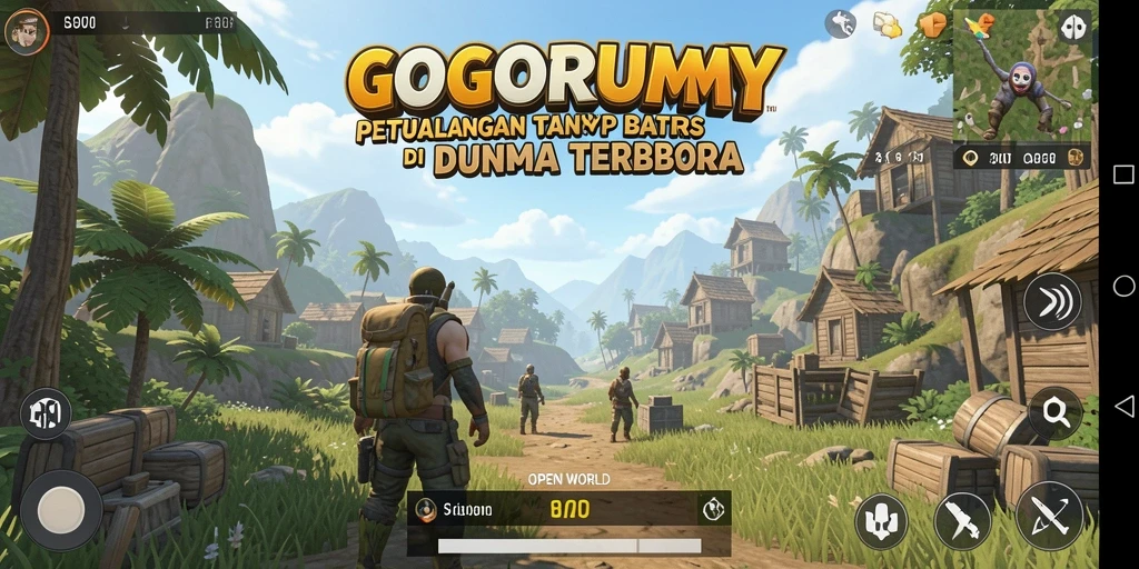 Antarmuka GOGORUMMY menampilkan berbagai lokasi menarik dalam dunia terbuka.