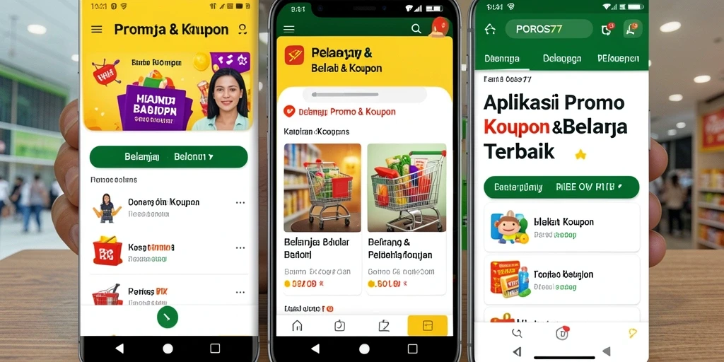 Antarmuka aplikasi POROS77 dengan berbagai kupon belanja.