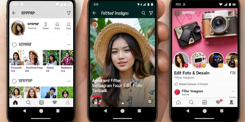 Tampilan antarmuka RPRPRP dengan berbagai filter Instagram yang menarik.