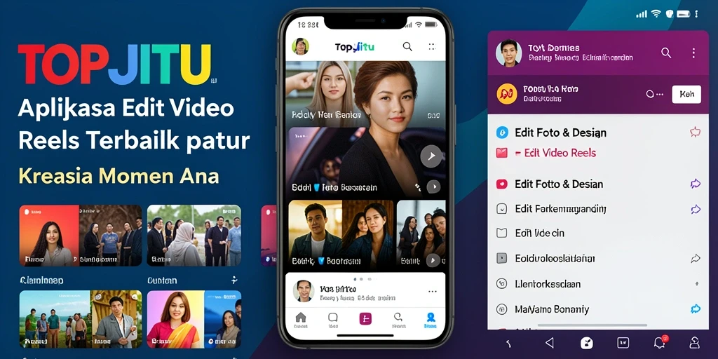 Antarmuka TOPJITU dengan berbagai fitur edit video yang menarik.