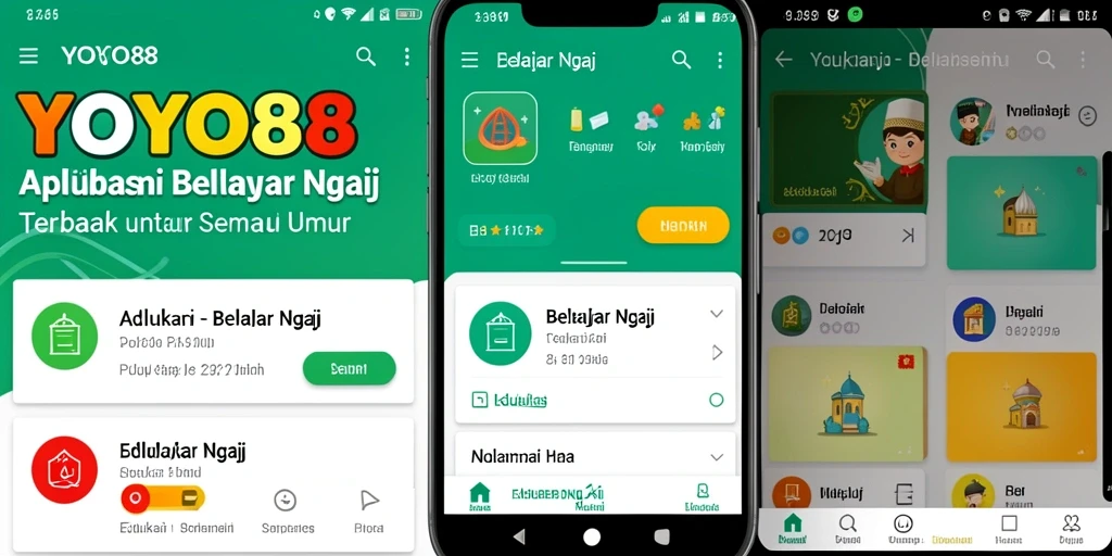 Tampilan antarmuka aplikasi YOYO88 untuk Belajar Ngaji yang interaktif.